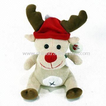 Christmas Animal Toy with Red Scarf and Hat, Available in Various Designs, Measures 23cm