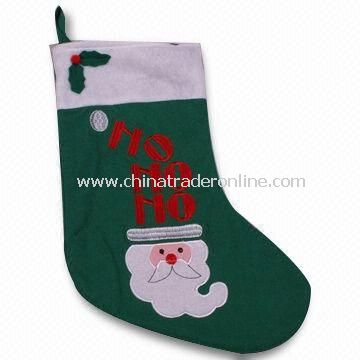 Christmas Felt Stocking with Embroidery, Measures 19 Inches