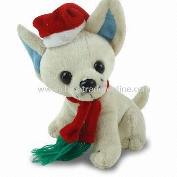 Christmas Plush Dog Toy with Red Scarf and Hat, Available in Various Designs, Measures 20cm from China