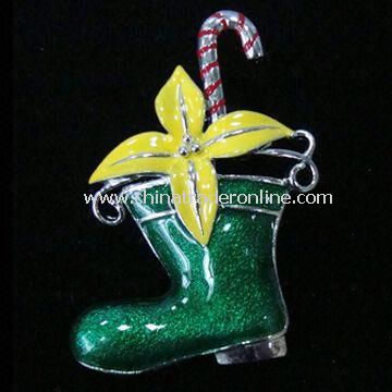Christmas Stocking, Made of Alloy, Enamel and Rhinestone, OEM Orders are Welcome