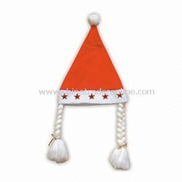 Christmas Hat with Light and Pigtails, Measures 45cm from China
