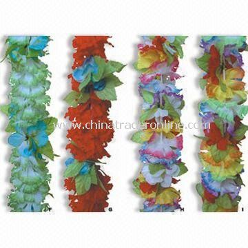 100% Polyester Flower Leis with 90cm Long, Available in Multi-color from China