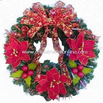 Decorated Fiber Wreath with Poinsettias