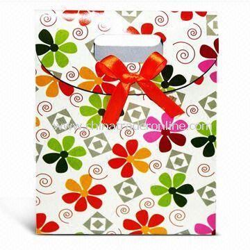 Promotional Paper Bag with Ribbon, Suitable for Shopping, Advertisements, and Promotions