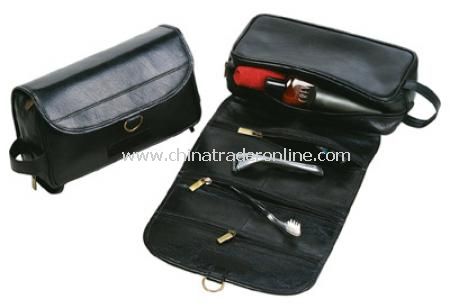 Hanging Leather Wash Bag - Black from China