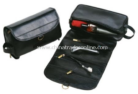 Hanging Leather Wash Bag - Black