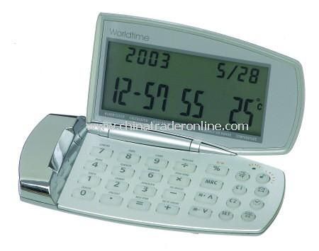 Slimline Two Tone Silver Folding Calculator and World Time Clock from China