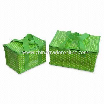 CO-set2 Water-resistant Green PE Woven Cooler Bags, Holds 6 and 12 Cans, Customized Designs are Accepted