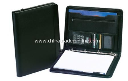 A4 Zipped Folio/4 Ring Binder with Calc. - Black