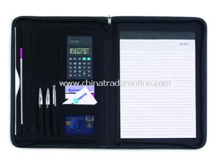 Conference folder, A4, with zipper, including note pad and dual power calculator from China