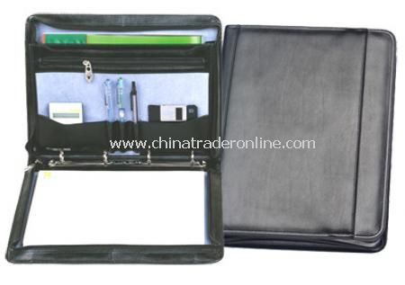 Leather A4 Conference Folder with Ring Binder - Black