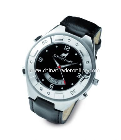 Neuch?tel water resistant watch (50 meters) with digital stopwatch, stainless steel case and leather from China