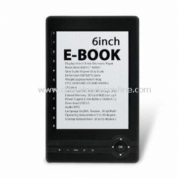 E-book Reader with 6.0-inch E-ink Display and 4-level or 8-level Gray Scale from China