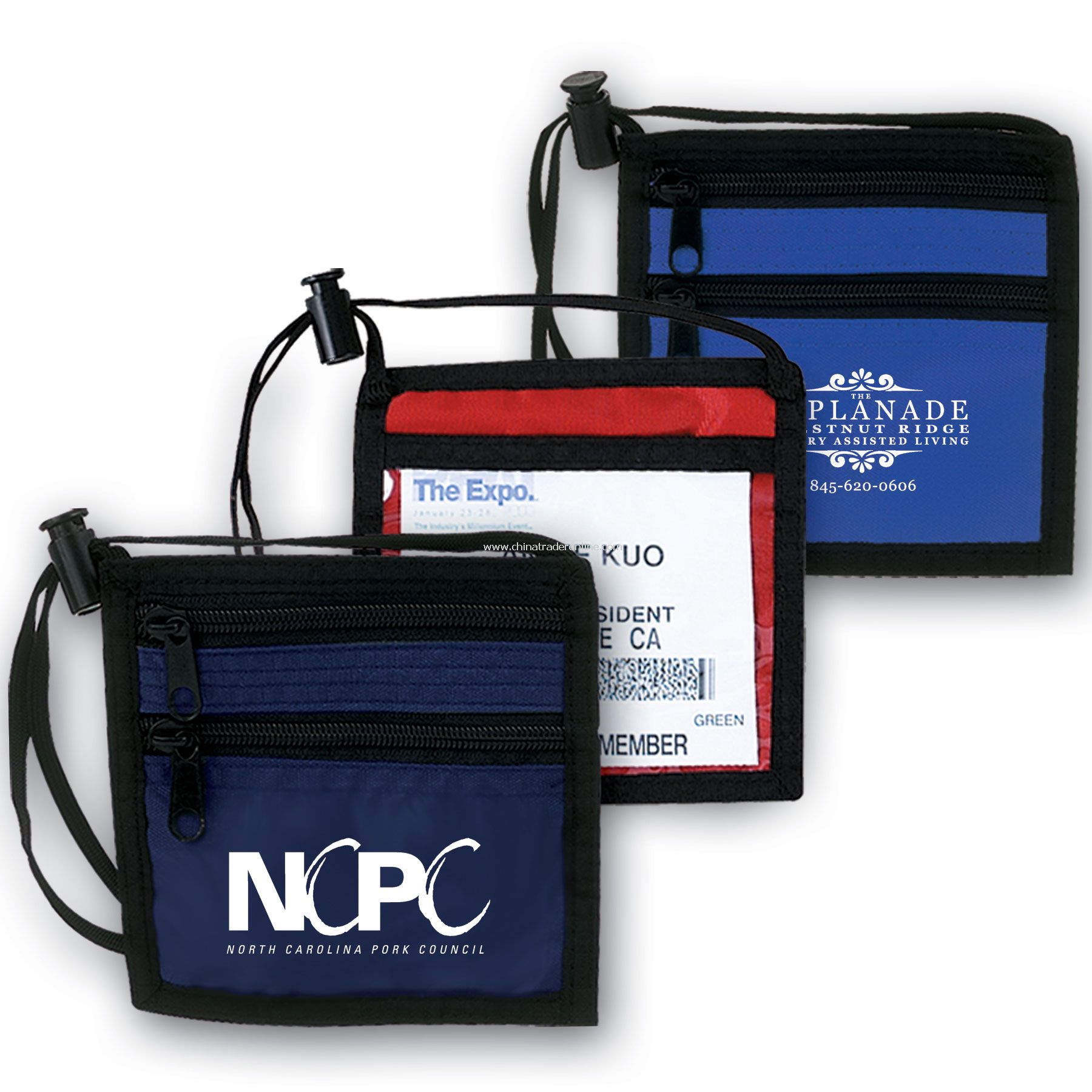 Neck Wallet w/ Two Zipper Pockets & Clear Pocket