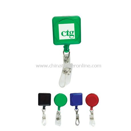 Square Pad Printed Retractable Badge Holder With Slip On Clip