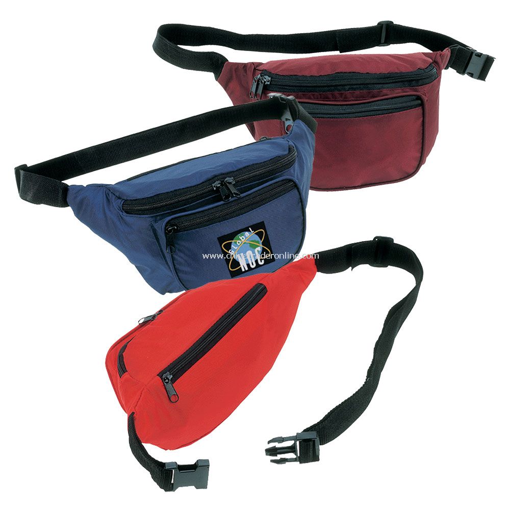 Three Zipper Compartment w/ Adjustable Belt & Snap Buckle