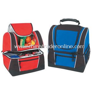 DELUXE RIPSTOP POLY COOLER LUNCH BAG W/LEATHER-LIKE BOTTOM