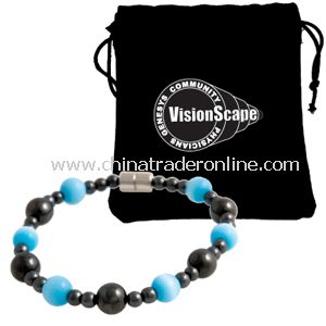 Magnetic Hematite Stretch Bracelet with Blue Cats Eye Accents