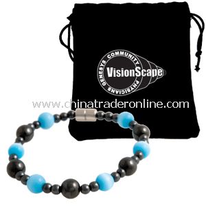 Magnetic Hematite Stretch Bracelet with Blue Cats Eye Accents from China