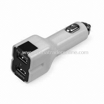Dual USB Car Charger, Available in White and Black Colors