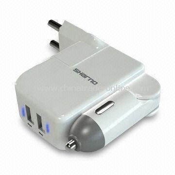 Dual USB In-car Charger with Interchangeable EU Standard AC Plug