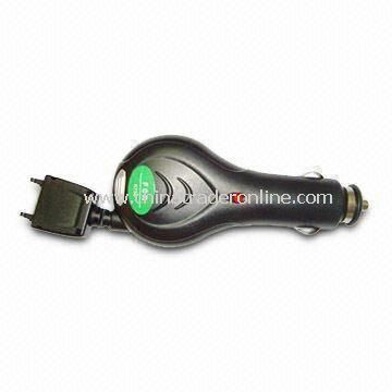 Retractable In-car Charger with 500 to 800mA Charging Rate and 12 to 24V DC Input Voltage