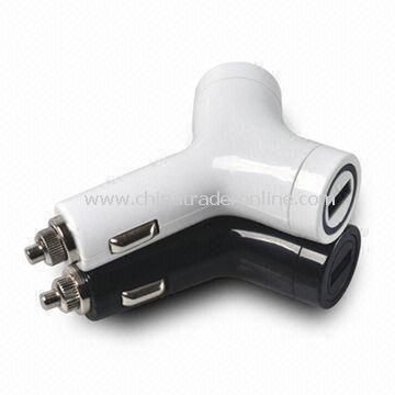Two USB Output In-Car Charger for Apples iPhone 5 and iPad 2, Measures 89.6 x 68.4 x 25.9mm