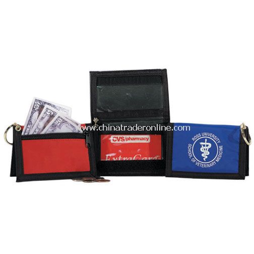 NYLON ID WALLET W/KEYRING & ZIPPER POCKET