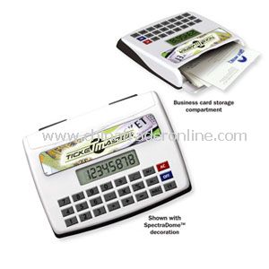 Desktop calculator with business card holder