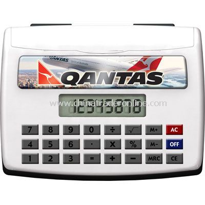 Desktop calculator with business card holder