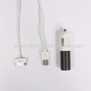 Black White Fashionable Cute USB Port Car Charger + White Charge Cable for Ipod Touch 4,Iphone 3,Iphone 4,Ipad