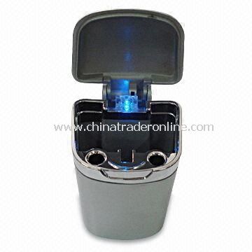 Ashtray with Blue LED Light and Logo Imprinting, Fits in Any Cup Holder