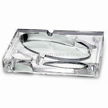 Glass Ashtray in Square Shape, Measuring 12.8 x 8.3 x 2.8cm