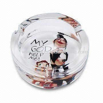 Round Glass Ashtray with 6.5cm Diameter, Measures 8.5 x 8.5 x 3.6cm