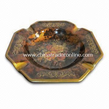 Ceramic Ashtray, Made of Dolomite, Decal, Crackled and Resin, Measures 20 x 20 x 4cm