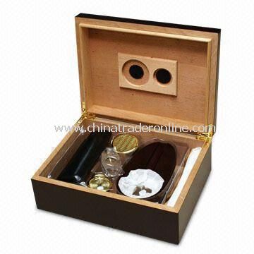 Espresso Cigar Humidor with Ash Tray, Cigar Cutter and Leather Travel Cigar Case from China