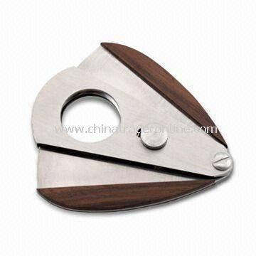 Stainless Steel Cigar Cutter with Wooden Handle