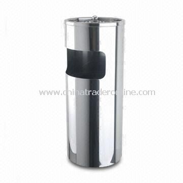 Stainless Steel Trash Bin with Ashtray, Measuring 25 x 60cm