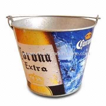 Beer Ice Bucket, Made of Zinc Plating Iron, Available in Different Sizes and Printing Patterns