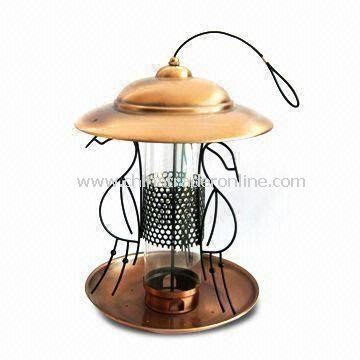 Bird Feeder, Made of Iron and Acrylic, with Copper Plating and Black Paint, OEM Designs are Welcome from China