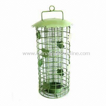 Bird Feeder, Made of Iron and Net, with Green Painting, Suitable as Garden Decoration