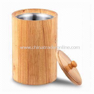 Stainless Steel Ice Bucket with Wooden Wall, Customized Designs are welcome