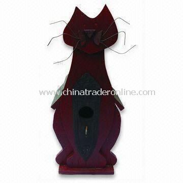 Wooden Bird House in Cat Shape, Measures 34.5 x 15 x 13.5cm