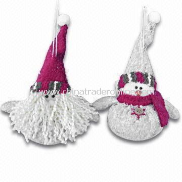 4-inch Bark-look Puffy Santa/Snowman Hanging Ornaments