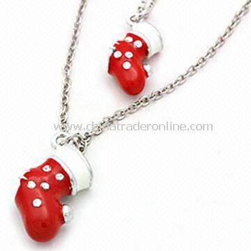 Christmas Necklace in Various Colors and Designs, Made of Zinc Alloy with Rhinestone from China