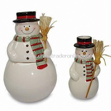 Ceramic Snowmen with Broom, Suitable for Christmas Decoration