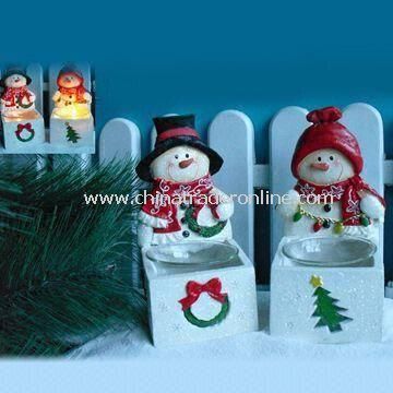 Christmas Decorations, Hand-painted Polyresin Snowman Candle Holder Craft from China