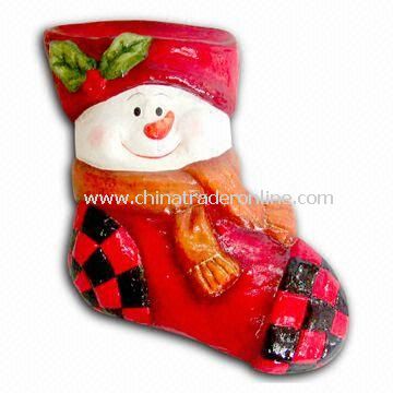 Paper Mache Christmas Sock with Snowman Decoration