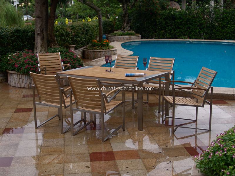 STAINLESS STEEL Table with Teak Wood TOP from China