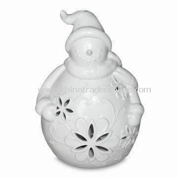 White Ceramic Snowman with LED Candle from China
